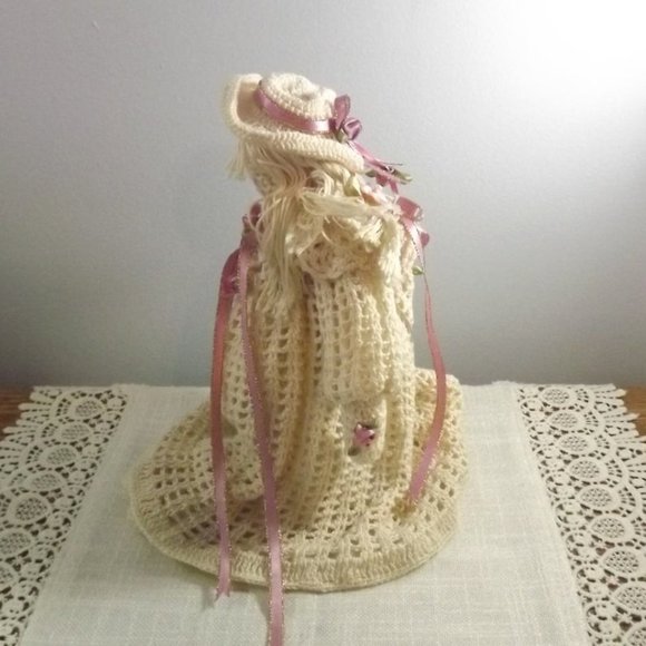 Crocheted Doll with Ribbon and Silk Flowers - Picture 6 of 10